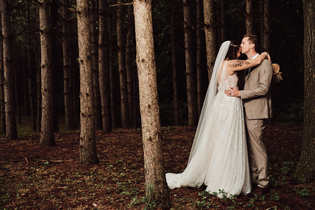 Wedding Couple in Michigan Forest in Brooklyn, Michigan