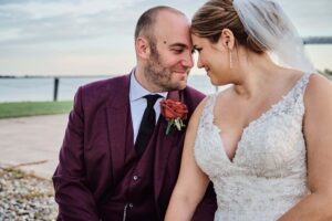 Bride and Groom by the waterfront at Silver Shores in Wyandotte, Michigan