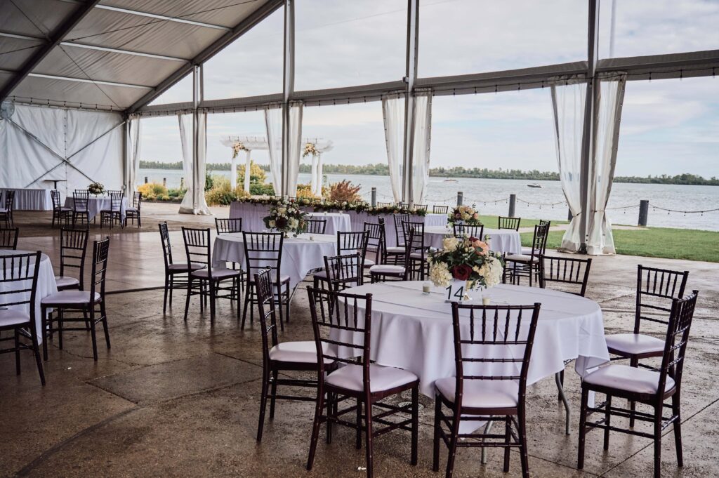 Reception tent at Silver Shores waterfront venue in Wyandotte, Michigan