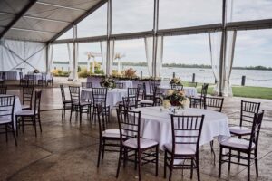 Reception tent at Silver Shores waterfront venue in Wyandotte, Michigan