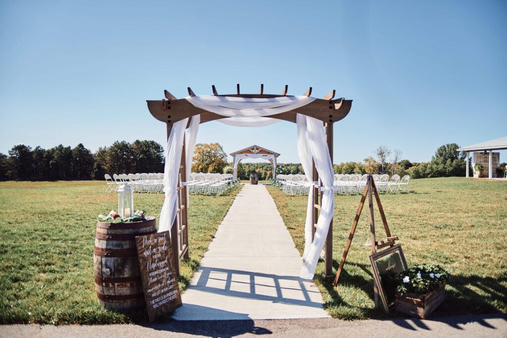 Sunset Hill Wedding Barn outdoor ceremony space in Central Lake, Michigan