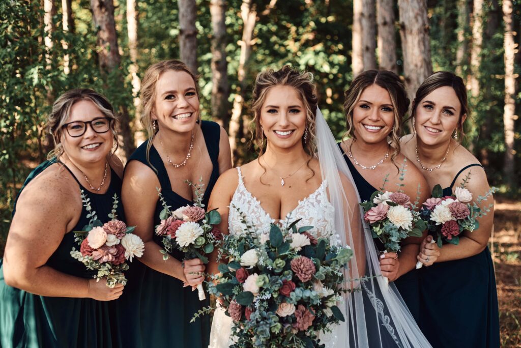 Bride and bridesmaids at Sunset Hill Wedding Barn